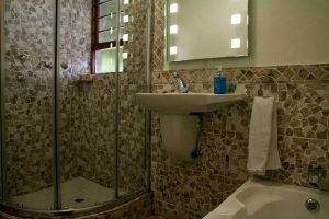 The bathroom in the Sandton Gateway self-catering apartment in Craighall Park, Johannesburg.