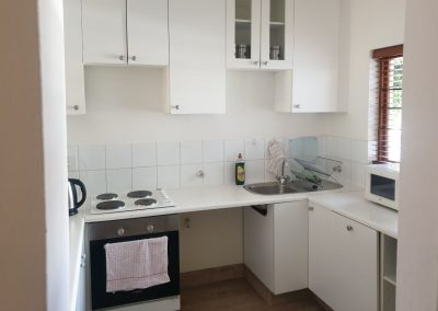 The kitchen in the Sandton Gateway self-catering apartment in Craighall Park, Johannesburg.